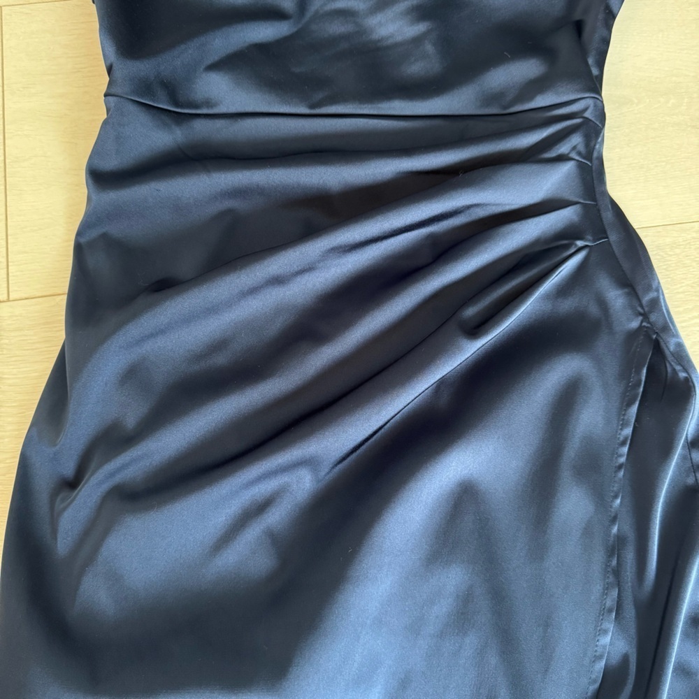 Abercrombie & Fitch Navy Blue Boat Cowl Neck Draped Ruched Maxi Dress Satin XS - Picture 5 of 10